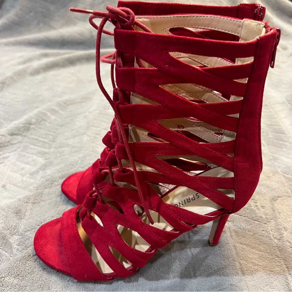 Red Suede Lace-Up Call it Spring Heels Size 7.5